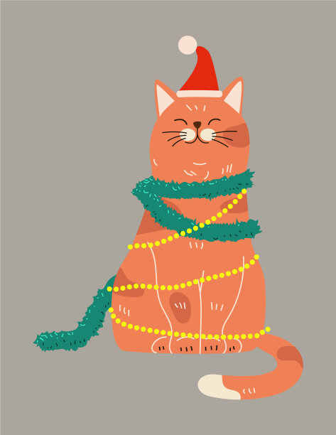 裹着花环的满意猫图片下载