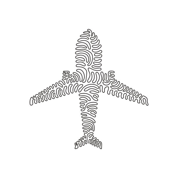 连续单线绘制平面图标飞机图片下载