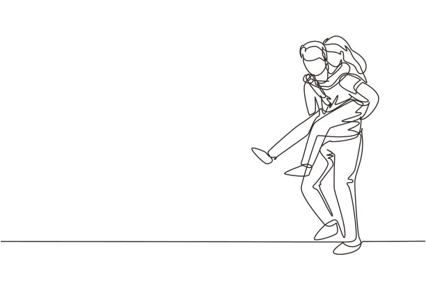 单线连续画人携他图片下载