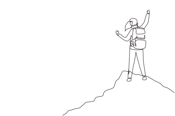 单线画着一个快乐的女人站起来图片下载