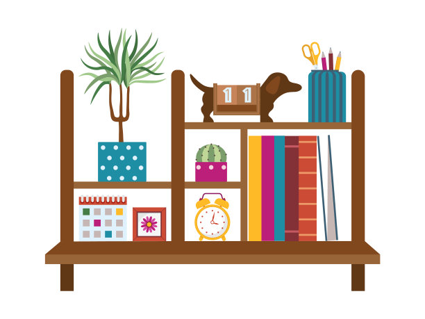 家庭办公室的架子与装饰在flat图片下载