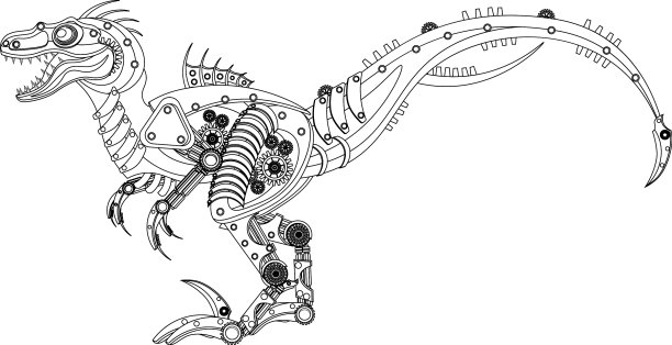 蒸汽朋克猛禽恐龙机器人涂色书上图片下载