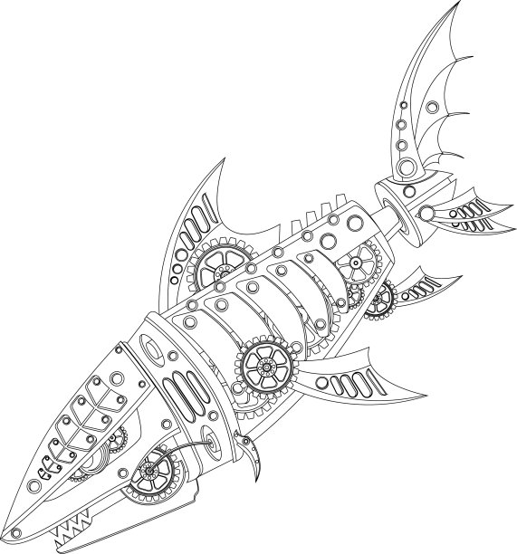 机械鲨鱼着色书图片下载