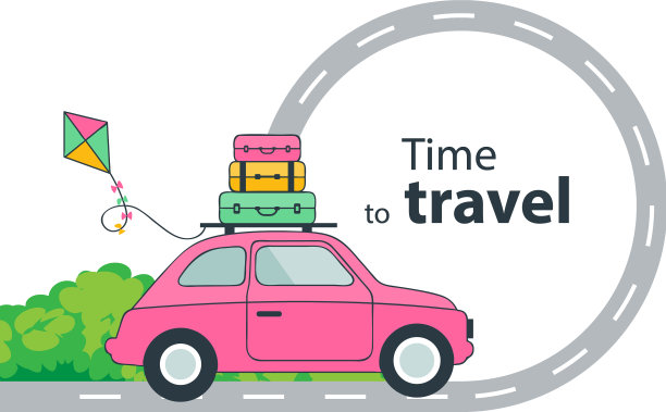 开车旅行，把行李袋放在车顶图片下载