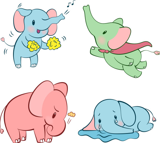 情感贴纸设置可爱的大象图片下载