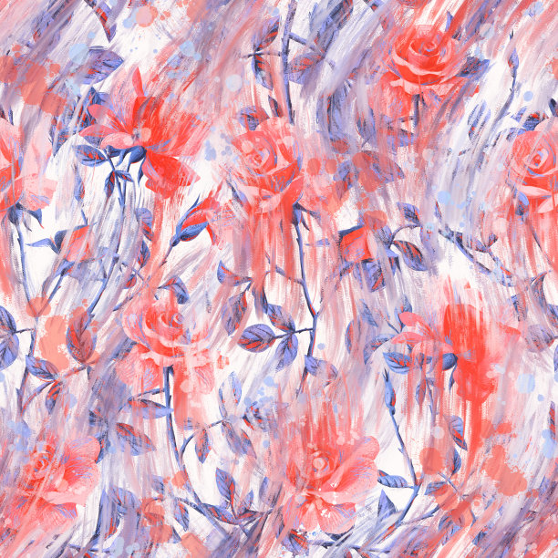 花卉无缝图案与模糊的玫瑰花蕾。春天的自然背景大散焦花与孵化线纹理。铅笔绘图。高质量的重复插图。图片下载