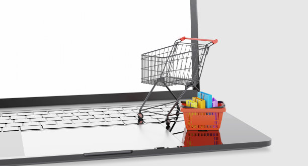 3d渲染购物车与纸板盒笔记本电脑网上购物的概念。图片下载