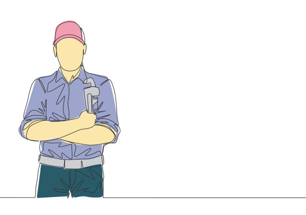 年轻英俊的水管工的单线画图片下载