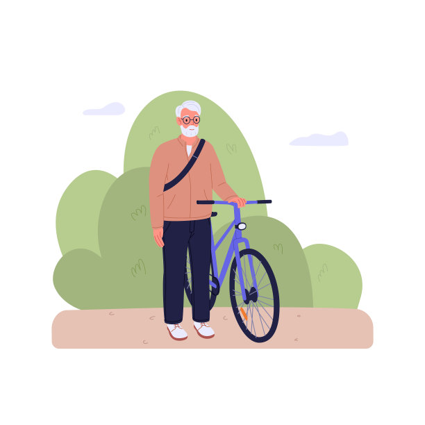 资深摩托车手与自行车现代老站立图片下载