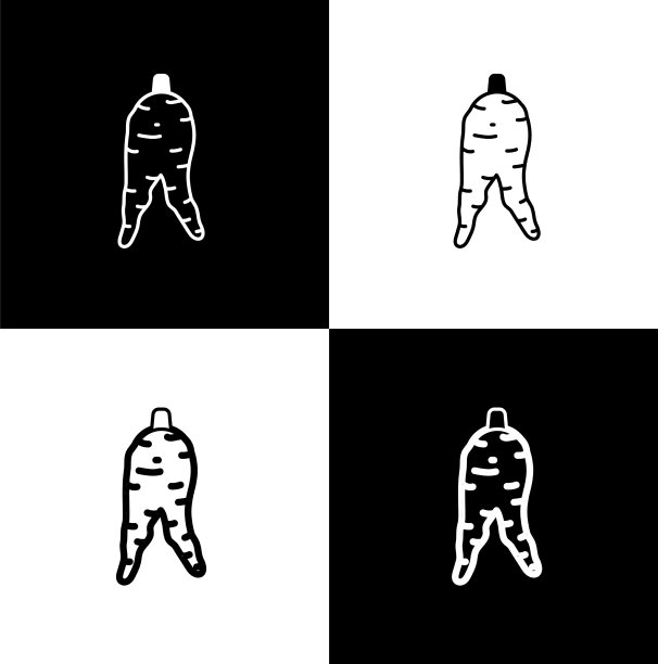 设置人参根图标孤立在黑色和白色图片下载