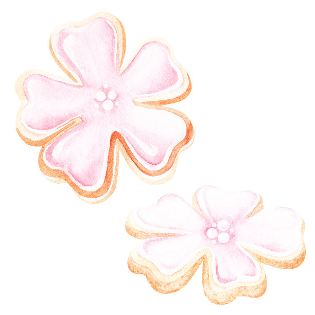 樱花形状的饼干。水彩插图。孤立在白色背景上。图片下载
