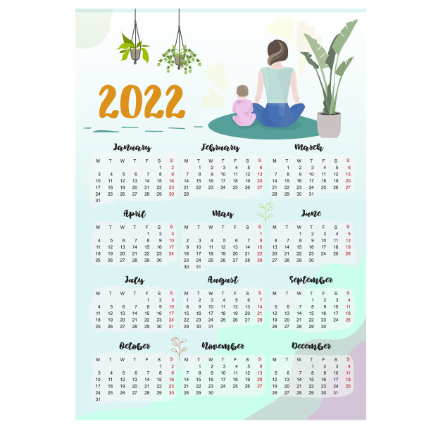 日历妈妈和孩子在垫子上做瑜伽姿势图片下载