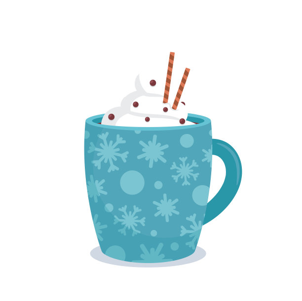 冬天喝在蓝色的杯与雪花的设计图片下载