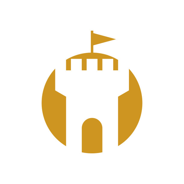 圆形城堡和旗帜标志设计图片下载