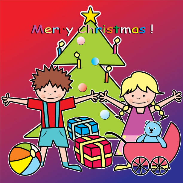 孩子们喜欢圣诞树图片下载