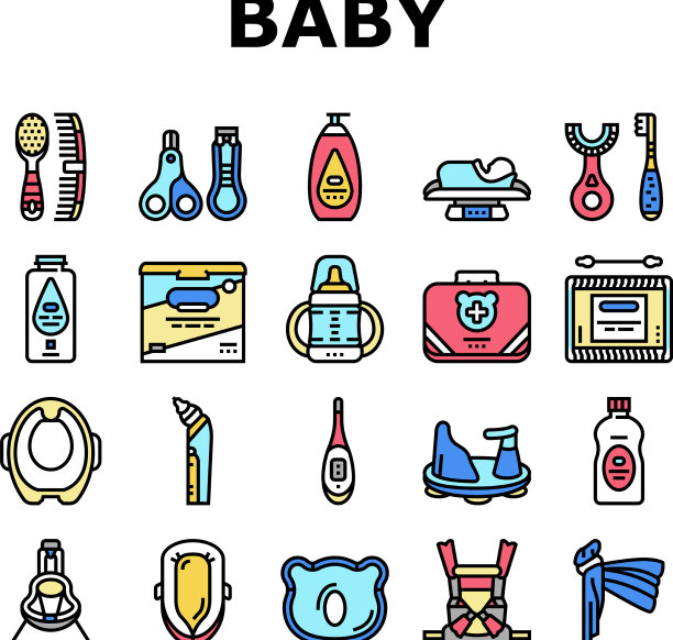 婴儿配件和设备图标集图片下载