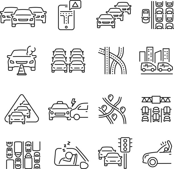 单色交通堵塞线图标设置图片下载