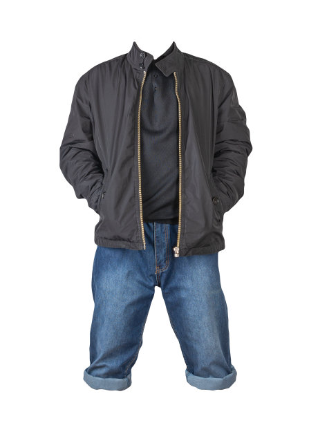 牛仔蓝色短裤，毛衣和夹克上的拉链孤立在白色背景图片下载