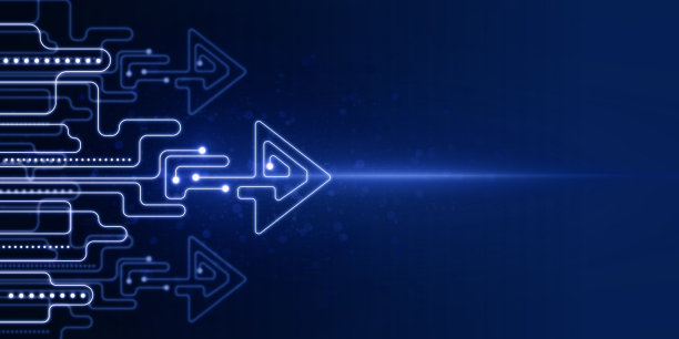 在蓝色背景上发光的数字启动箭头与光和模拟的地方。创业、创业、创新、方向理念。3 d渲染。图片下载