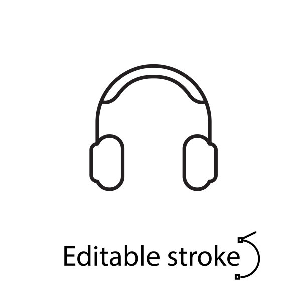 耳机轮廓图标。听音乐。可定制的线性符号。孤立的矢量图图片下载