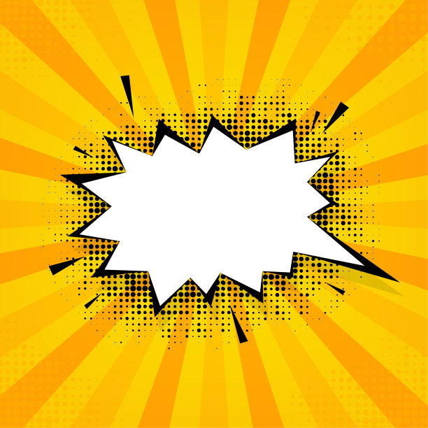 波普艺术风格。在黄色背景上带有pop泡泡的复古矢量插图图标图片下载