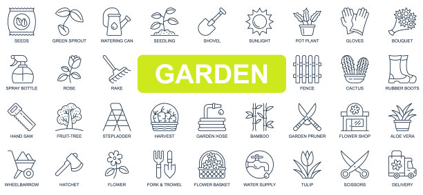 花园概念简单线条图标集合包图片下载