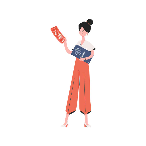 一个女人拿着一张票站在那里。孤立。元素为演示文稿，网站。图片下载