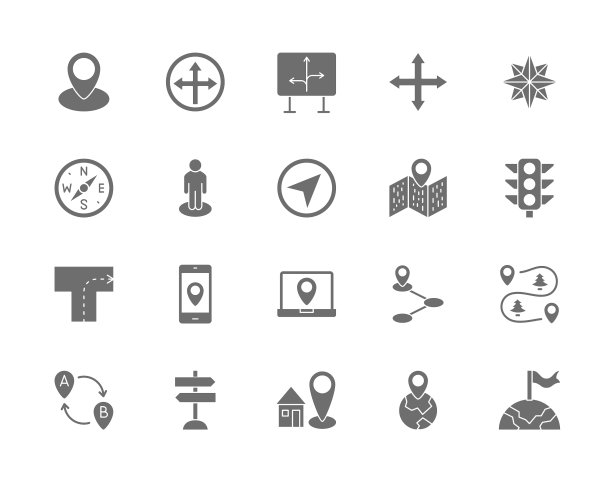 一套导航灰色图标罗盘位置图片下载