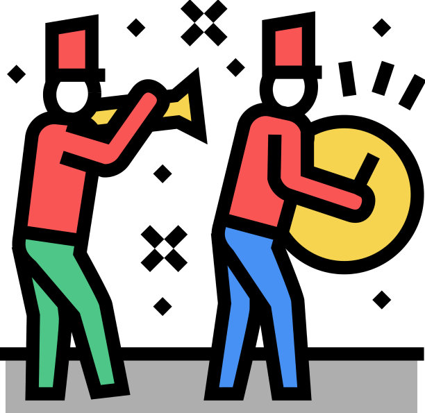 乐队演奏音乐游行的颜色图标图片下载