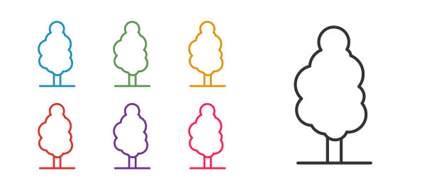 设置线树图标孤立在白色背景图片下载