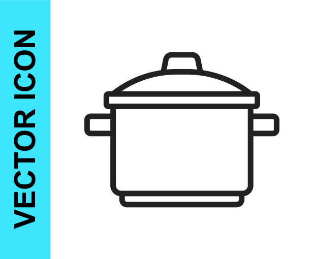 黑线炊具图标孤立在白色上图片下载