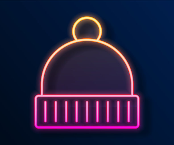 发光的霓虹灯线冬季帽子图标孤立上图片下载
