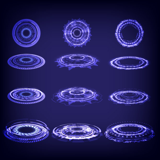 科幻高科技阶段收集在发光的HUD。魔法曲速门在游戏幻想。圆传送讲台。射线，GUI, UI虚拟现实用户。全息门户照明组的用户界面图片下载