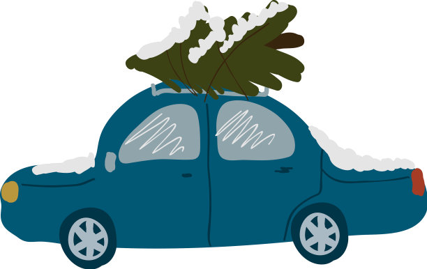 车顶有圣诞树的汽车图标图片下载