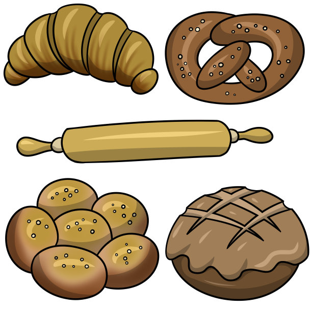 烘焙产品，软面包和卡通风格的派图片下载