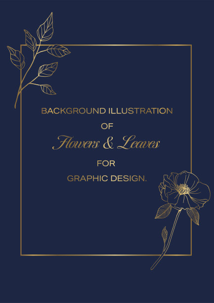设计模板装饰花，金色线条图纸在海军背景。图片下载