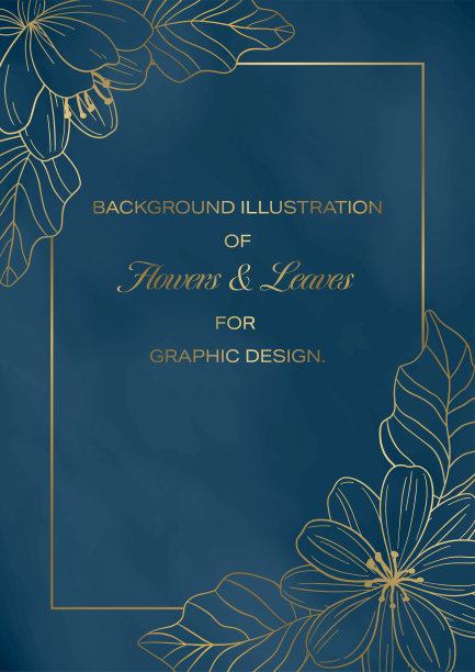 设计模板装饰花，金色线条图纸在海军背景。图片下载