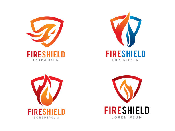 火和盾标志符号或图标模板图片下载