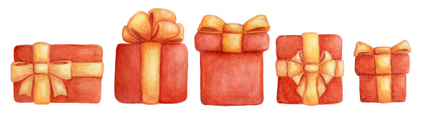 一套带蝴蝶结的水彩画礼物。图片下载