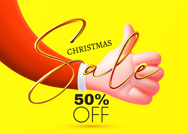 圣诞销售设计与大拇指的圣诞老人的手图片下载