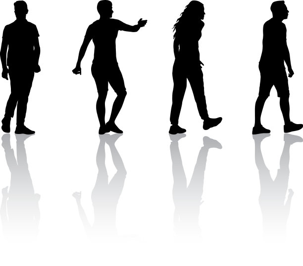 一群人站在白色的剪影上图片下载