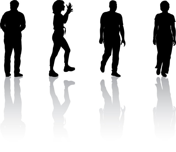 一群人站在白色的剪影上图片下载