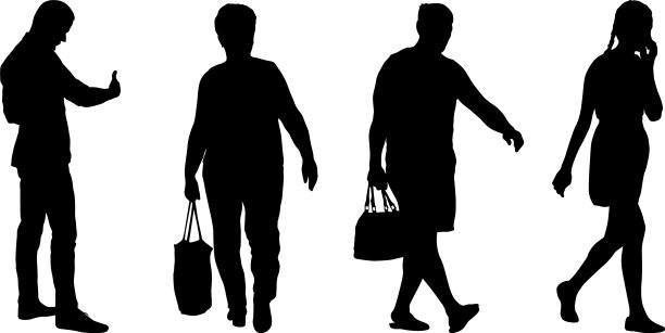 一群人站在白色的剪影上图片下载