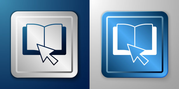 白色在线图书图标孤立在蓝色和灰色图片下载