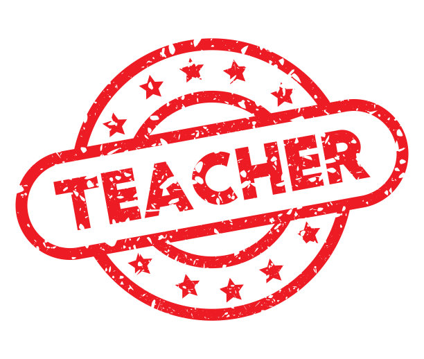 简单的老式橡皮图章和老师的文字。图片下载