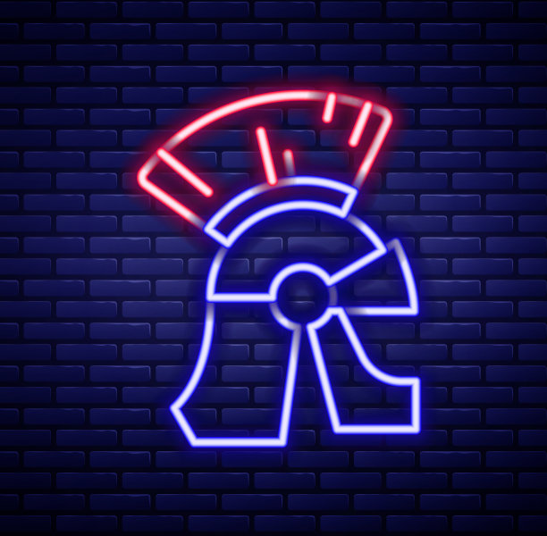 发光的霓虹灯线罗马军队头盔图标孤立图片下载