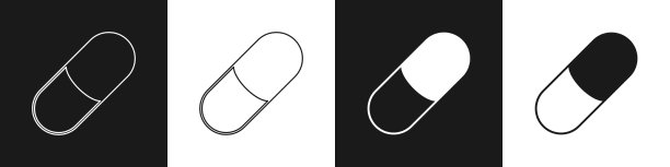 设置安眠药图标孤立在黑色和白色图片下载