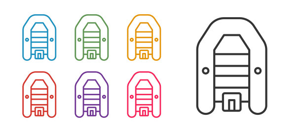 设置带舷外马达图标的线充气船图片下载