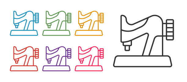 设定线缝纫机图标孤立在白色上图片下载