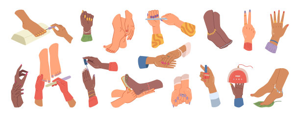 修脚和修指甲的女人卡通腿手套图片下载